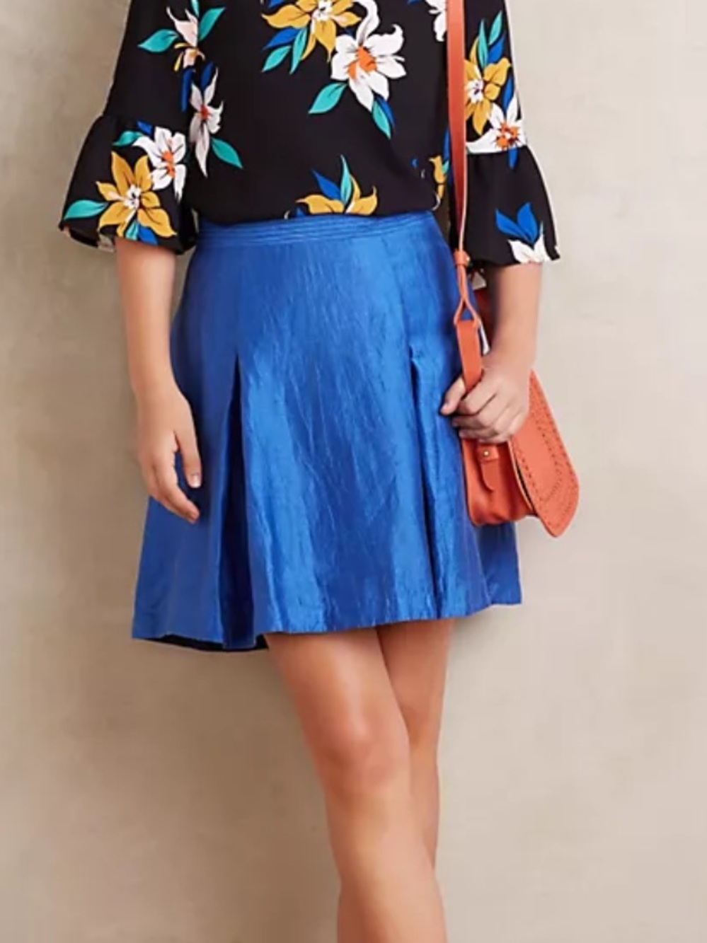 New Anthropologie Maeve Pleated Blue Mini Skirt Women's Size 16 pockets